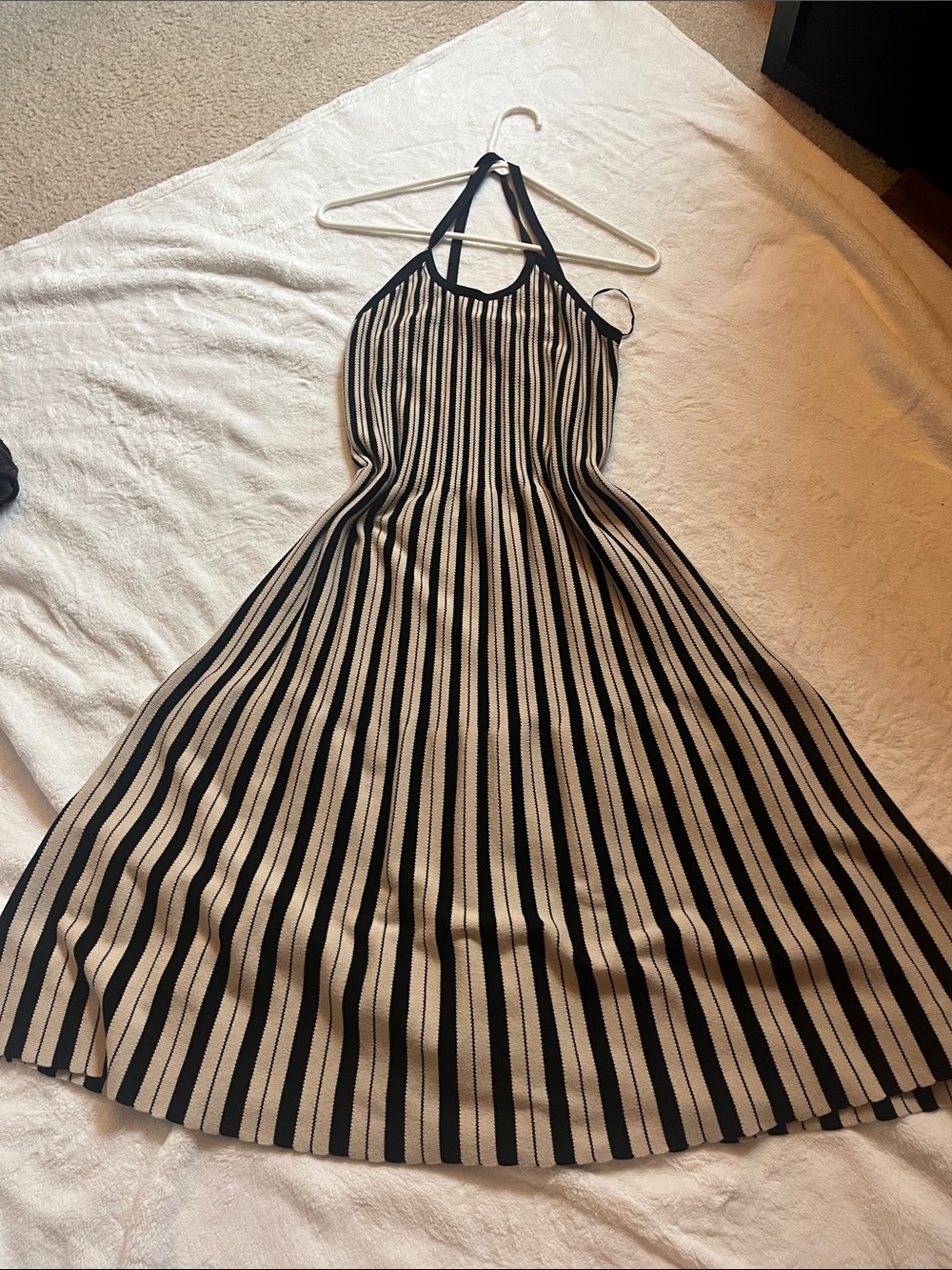 Striped Halter Midi Dress in Black and Cream